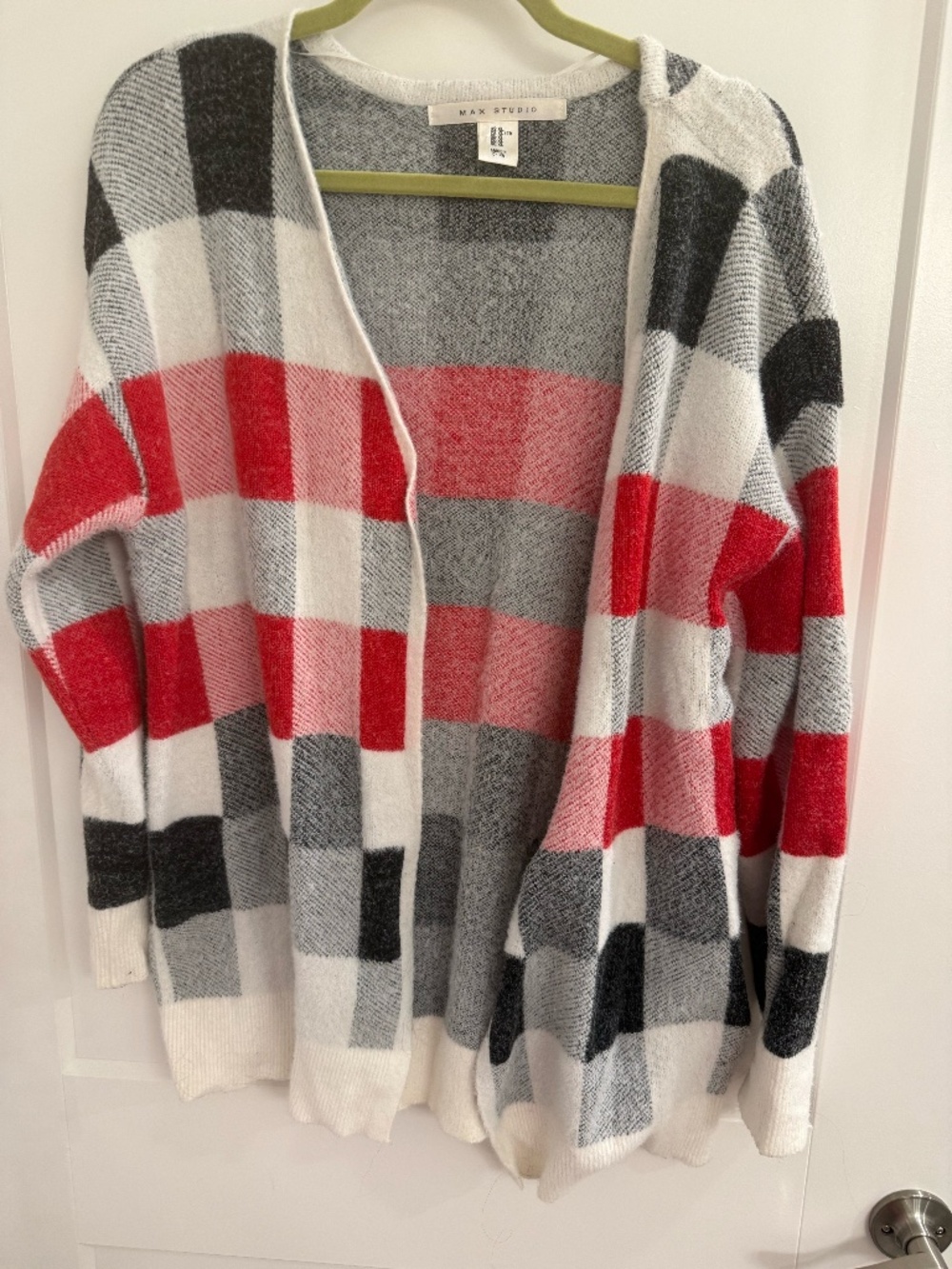 Max Studio, Cardigan, Black, Red, White pattern. XL